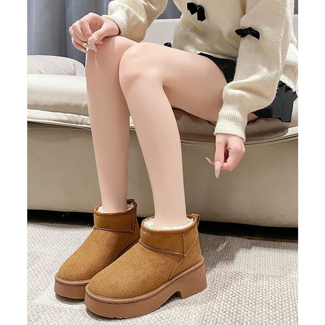 ミニミニストア miniministore 厚底ムートンブーツチャンキーヒール