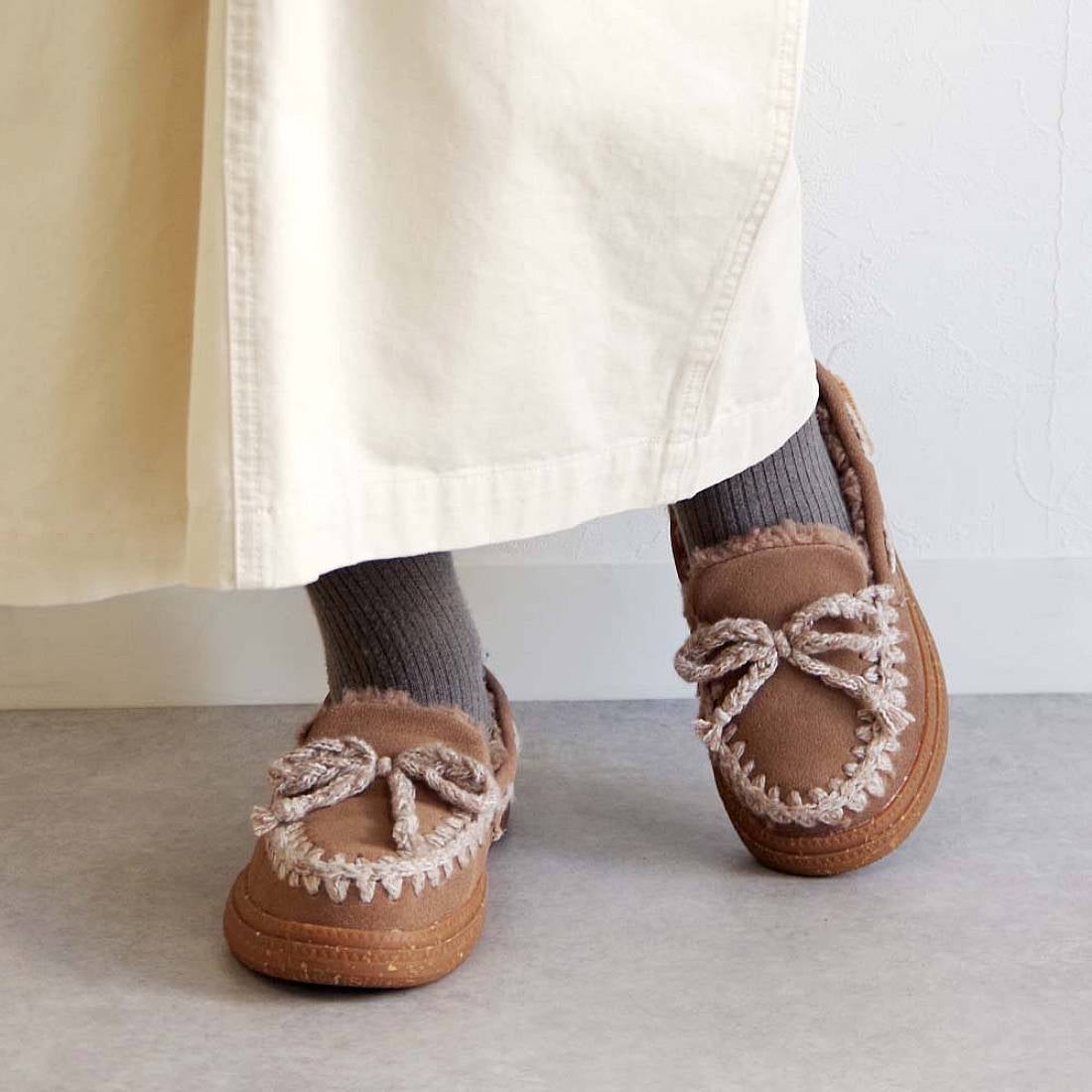 ミネトンカ MINNETONKA ニットステッチボアモカシン 24m08-gg （GREGE