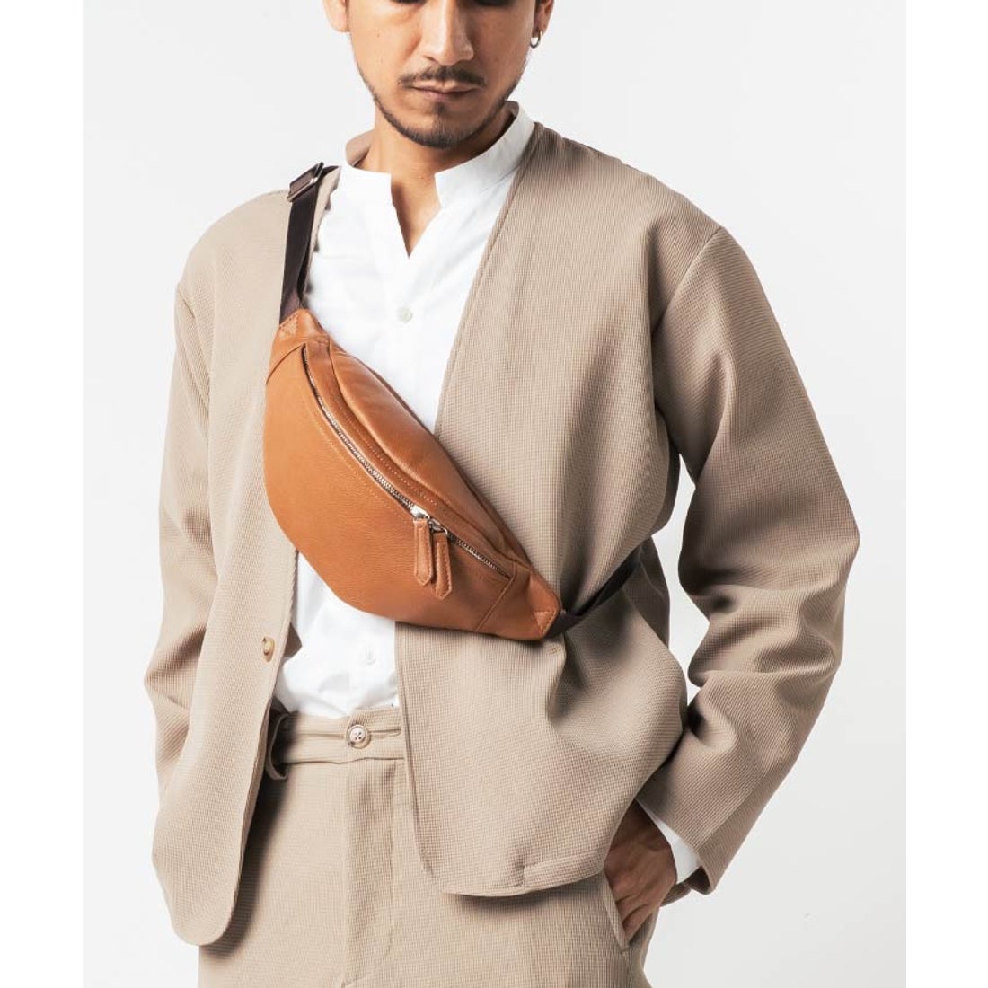 MURA 牛革 レザー YKKファスナー ボディバッグ ウエストポーチ