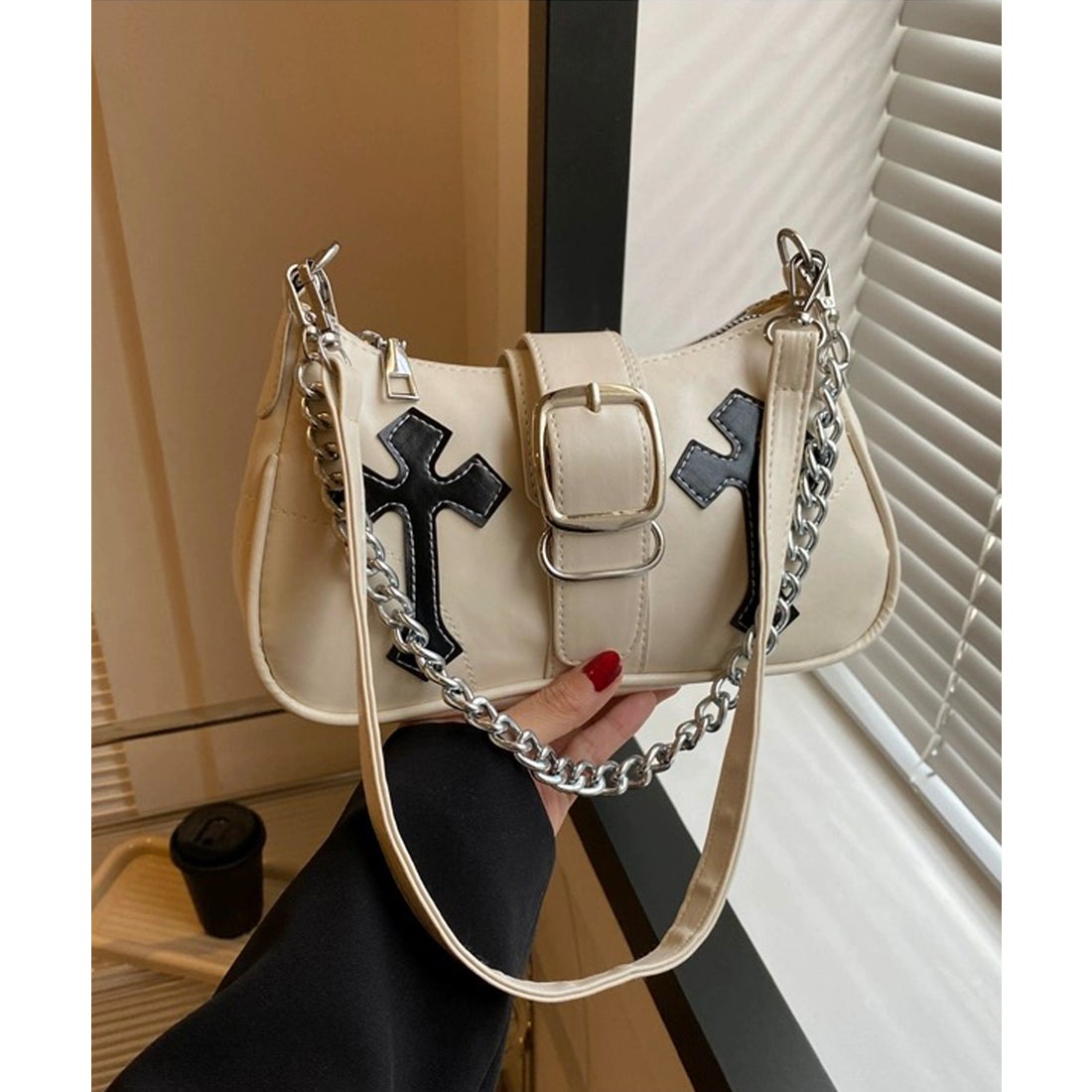 ショップニコニコ ShopNikoNiko 十字架 チェーン付き ハーフムーン