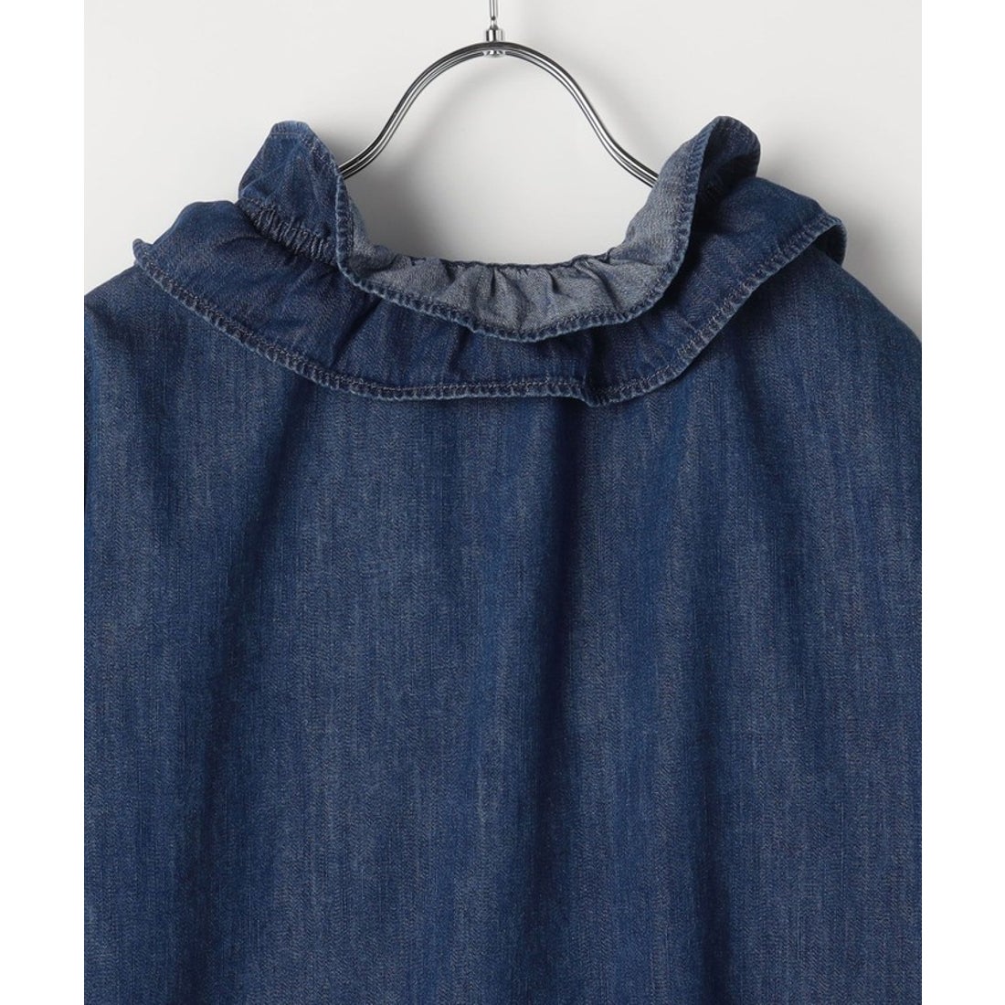 リエミラー Rie Miller フリルギャザーデニムブラウス （インディゴ