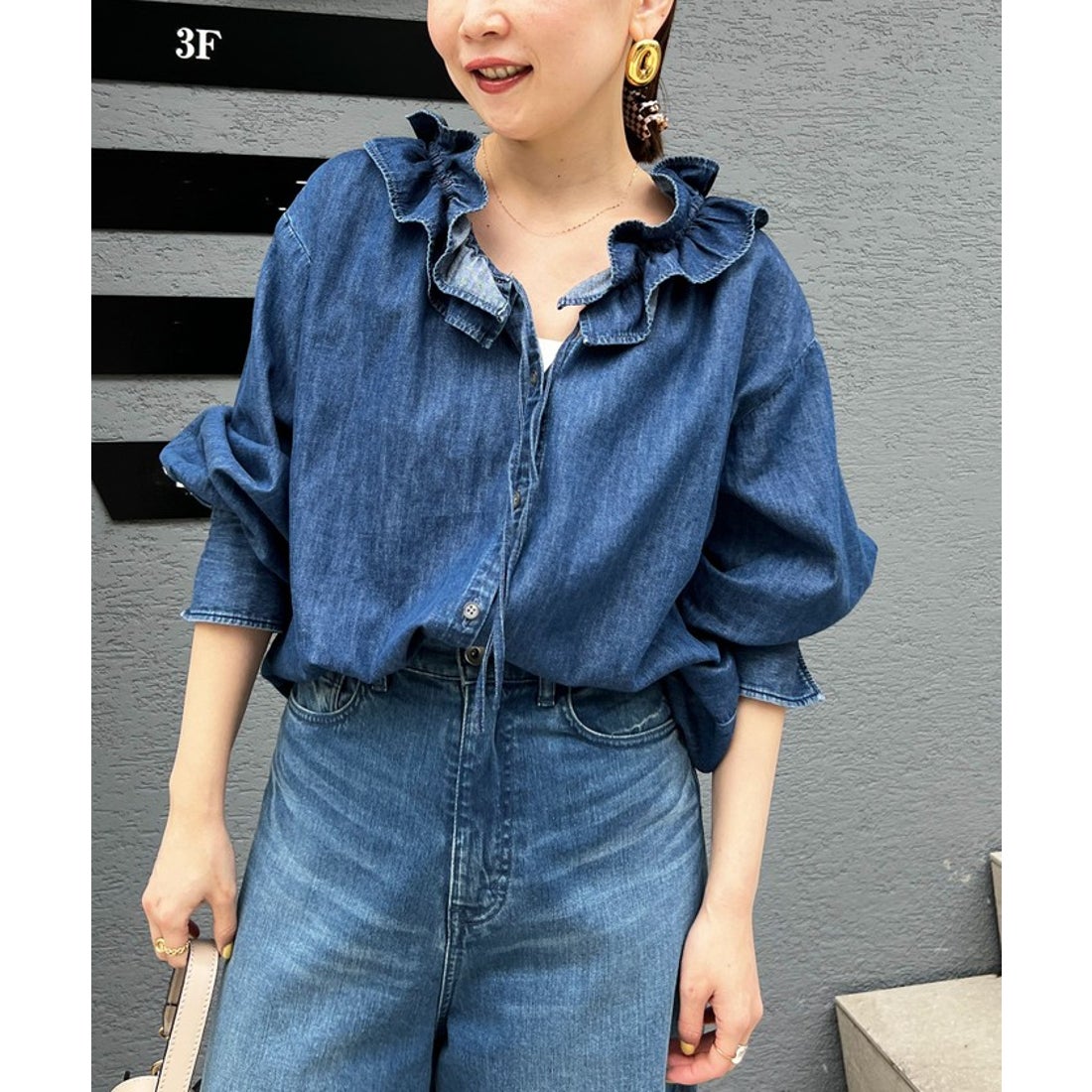 リエミラー Rie Miller 【RM denim】フリルギャザーデニムブラウス