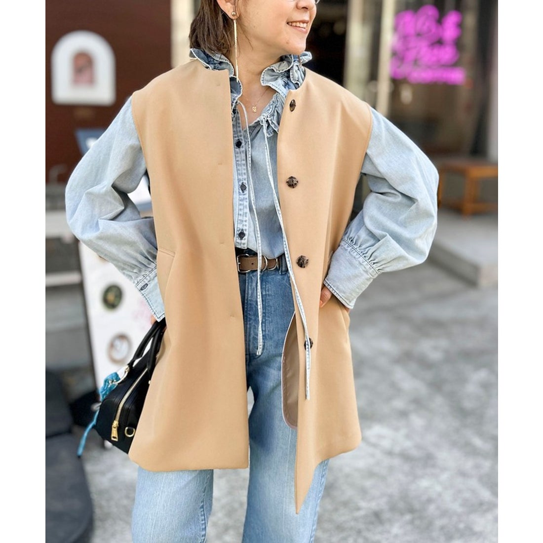 リエミラー Rie Miller 【RM denim】フリルギャザーデニムブラウス