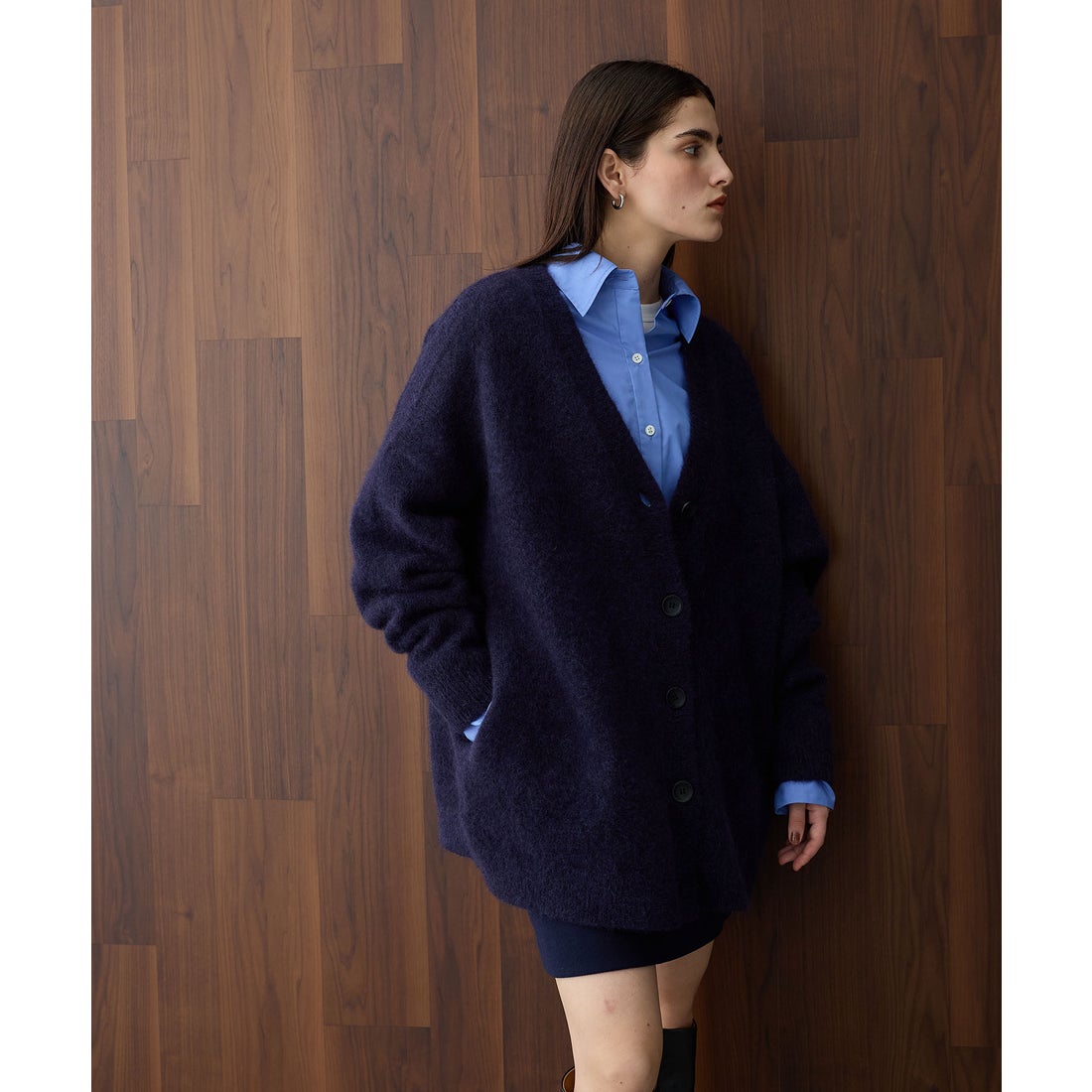 ノーク N.O.R.C キッドモヘアシャギーニットカーディガン （ネイビー