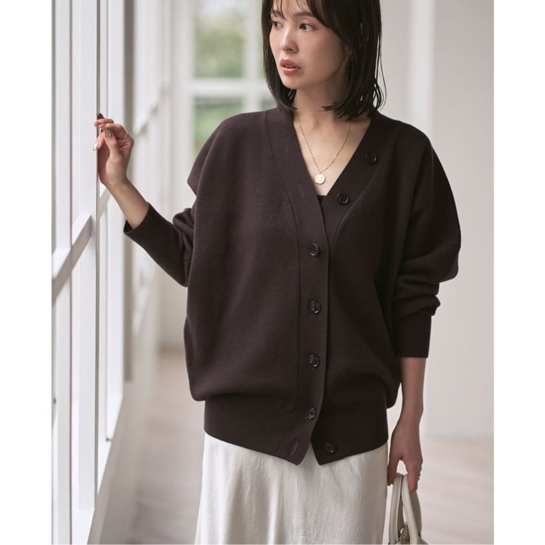 ノーブル NOBLE 《追加》Vネックドルマンカーディガン （ブラウン