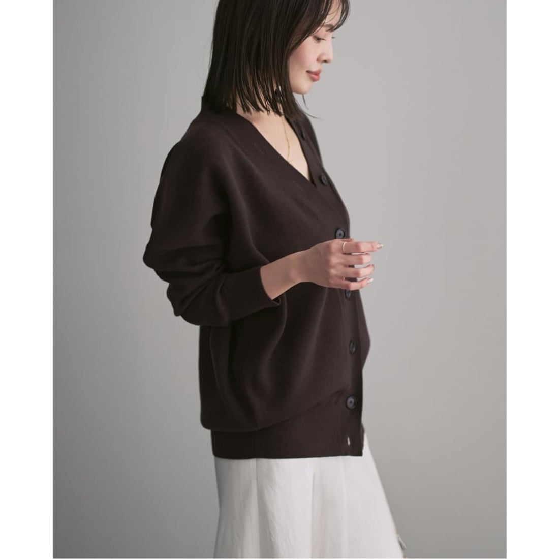 ノーブル NOBLE 《追加》Vネックドルマンカーディガン （ブラウン