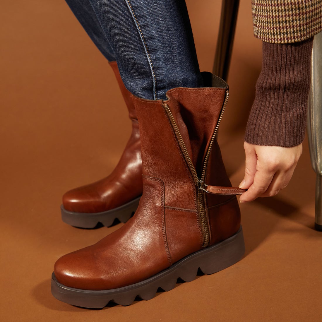 サヤ SAYA 厚底本革ハーフブーツ （レッドブラウン） -【公式】ラボ