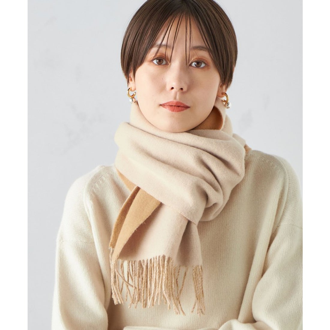 シップス SHIPS ソリッド リバーシブル カシミヤ マフラー