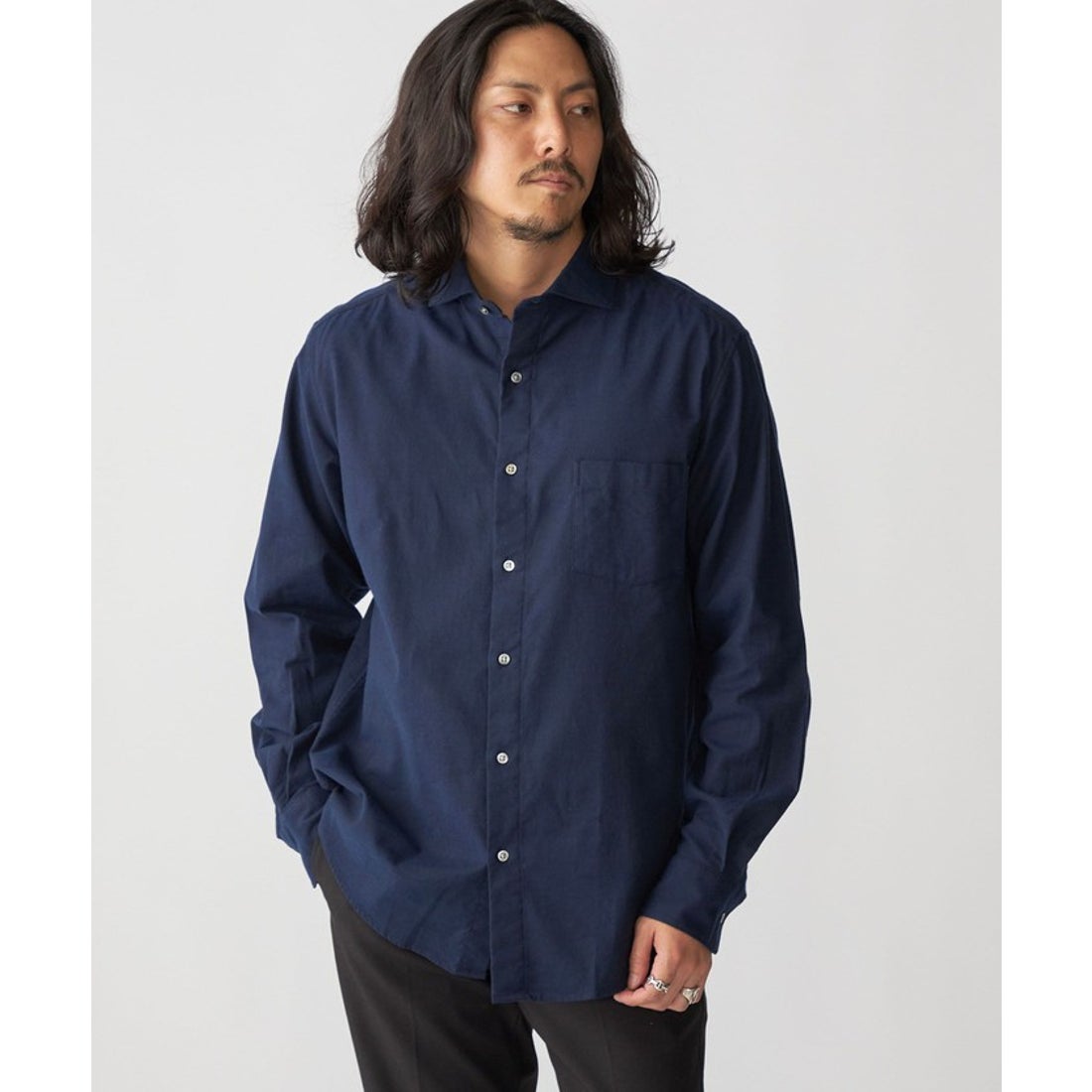 シップス SHIPS SHIPS: セミワイド ソリッド ネルシャツ （ネイビー