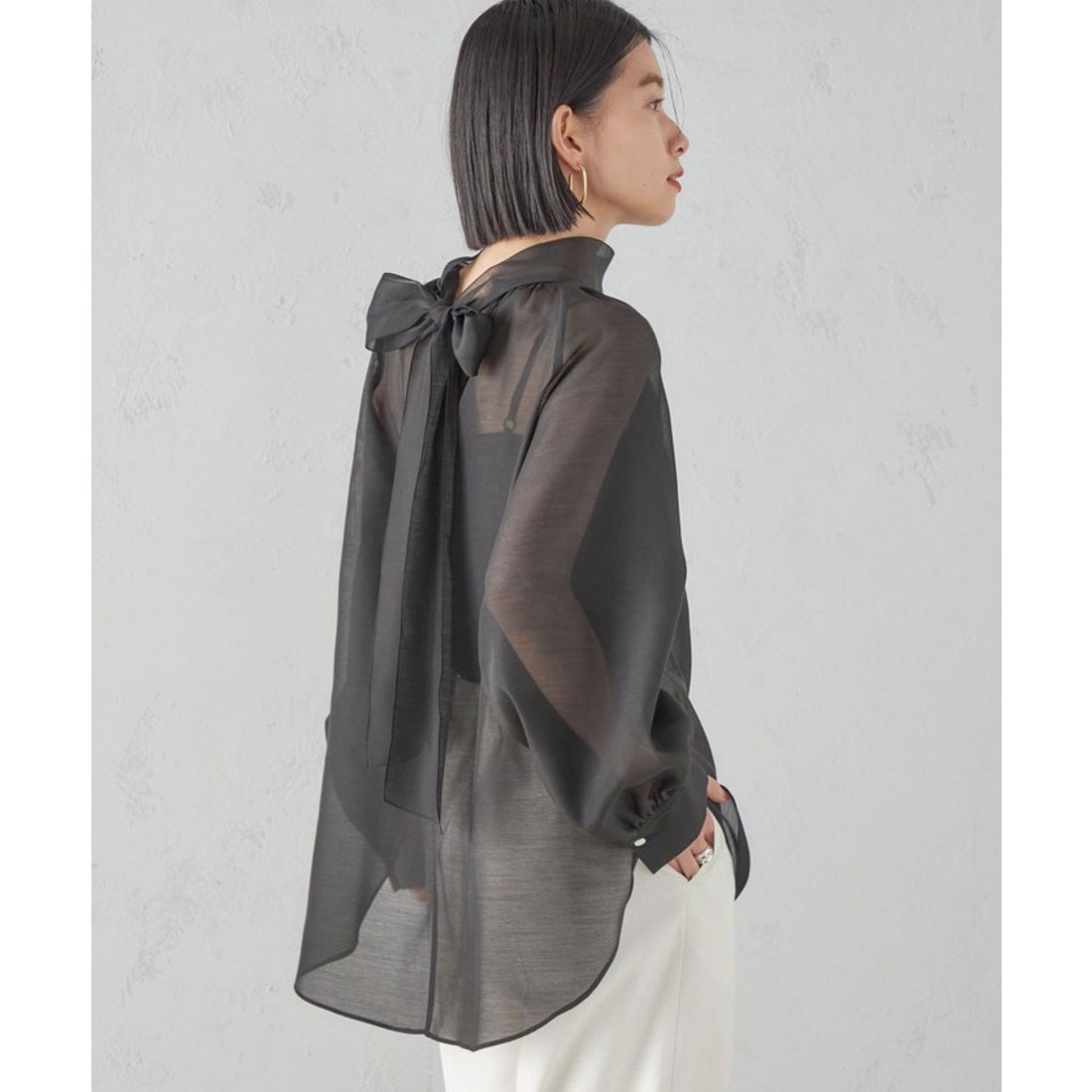 シップス SHIPS 《追加》〈手洗い可能〉オーガンジー リボン ブラウス