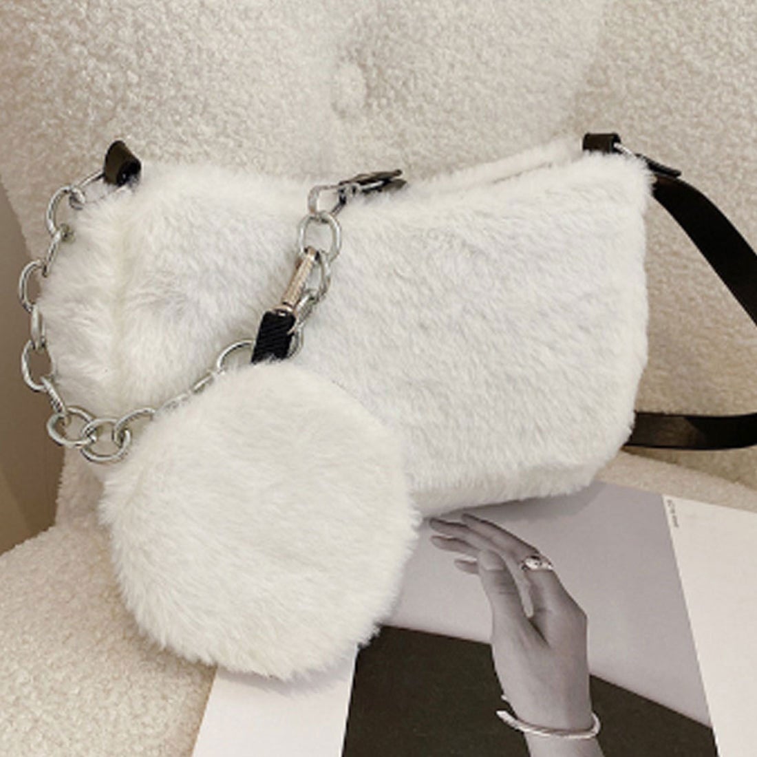 ショッピングゴー shoppinggo ポーチ付き ファーバッグ 2点セット ミニ