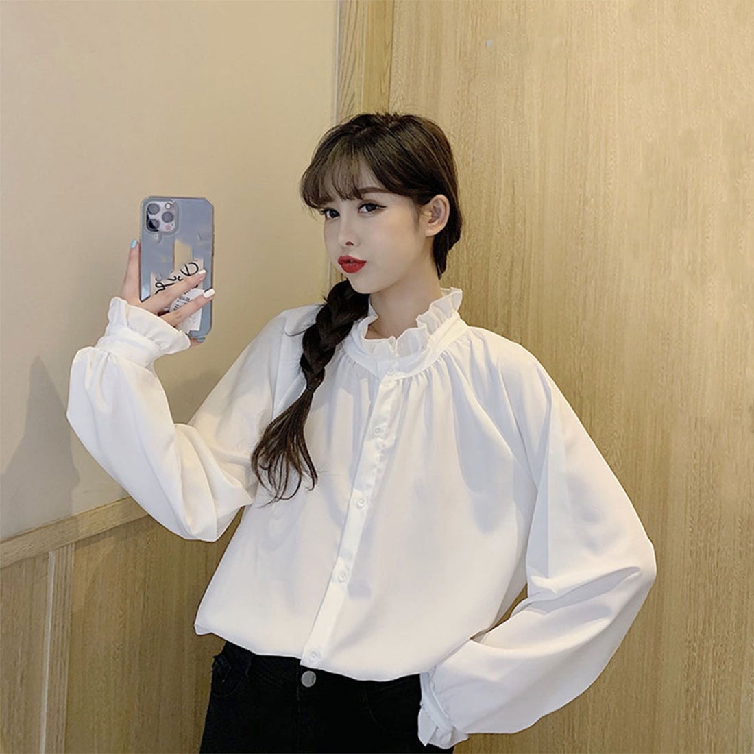 定価22,000円 新品タグ付き☆yoli シンプルフリルブラウス オフ