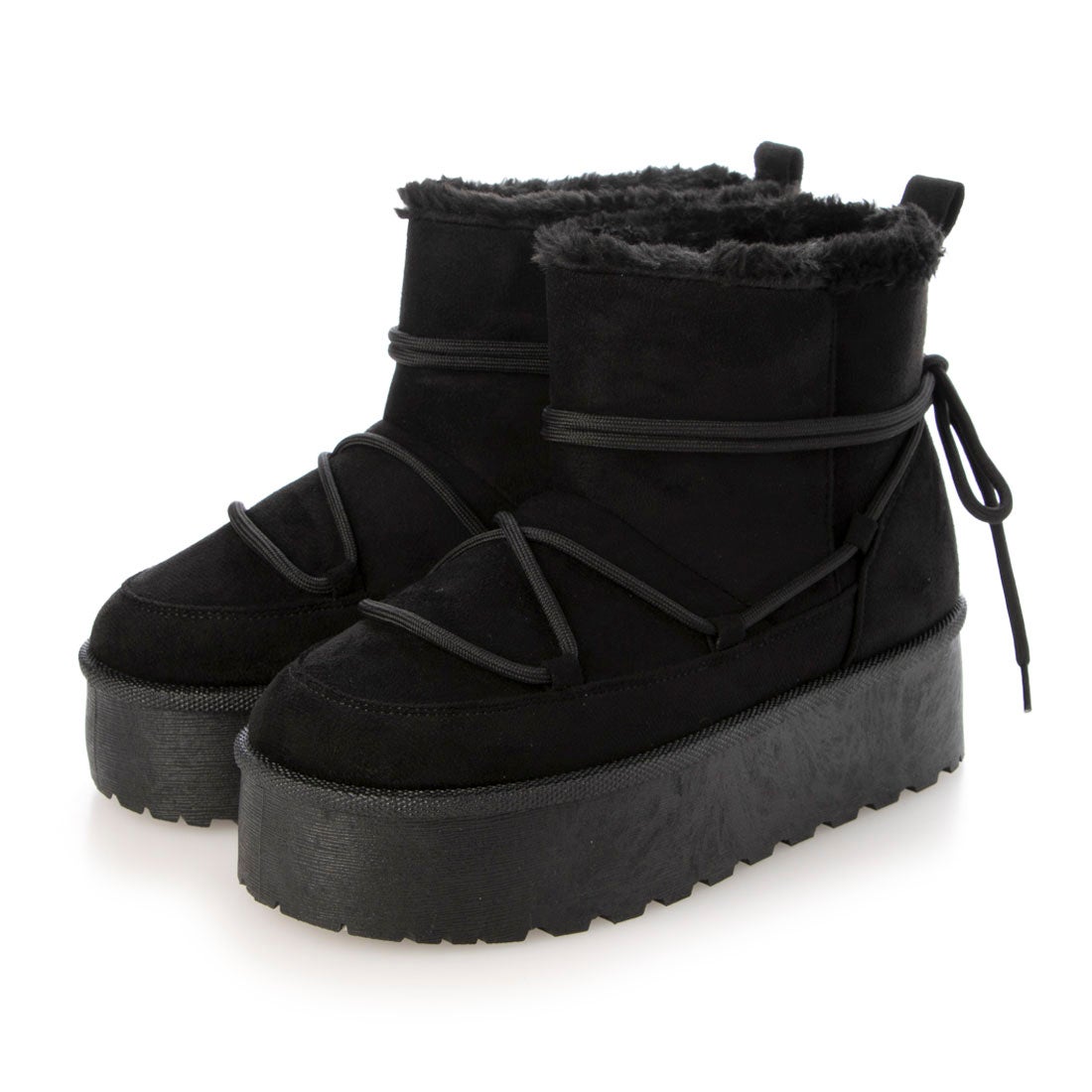 シュベック SVEC 厚底ムートンブーツ / ボア レースアップ (ブラック