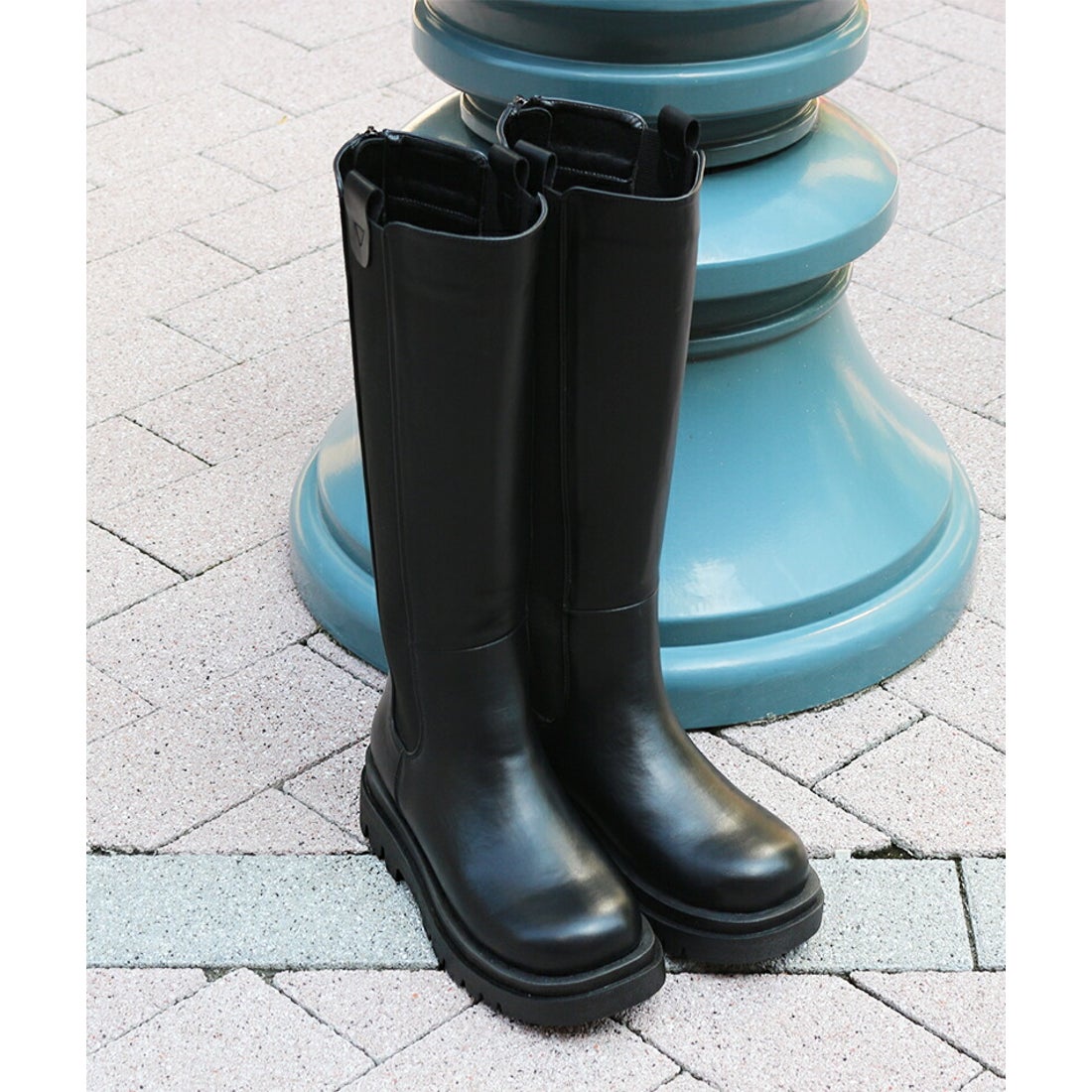 PrimuFiore サイドゴア 脚長 厚底ロングブーツ バックファスナー （BL