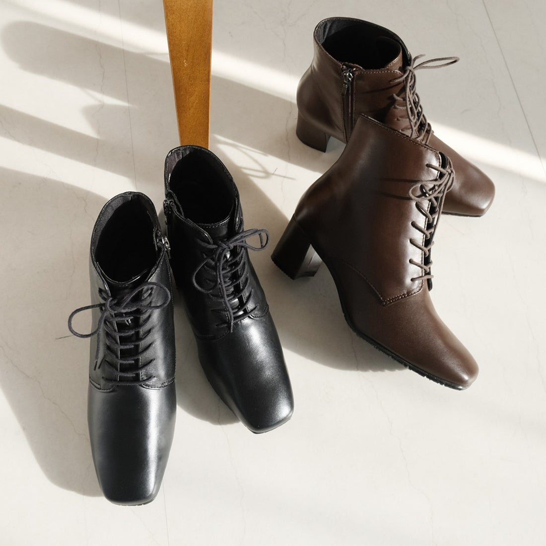 pointer 【本革】 レースアップショートブーツ ブーツ 革 6cmヒール