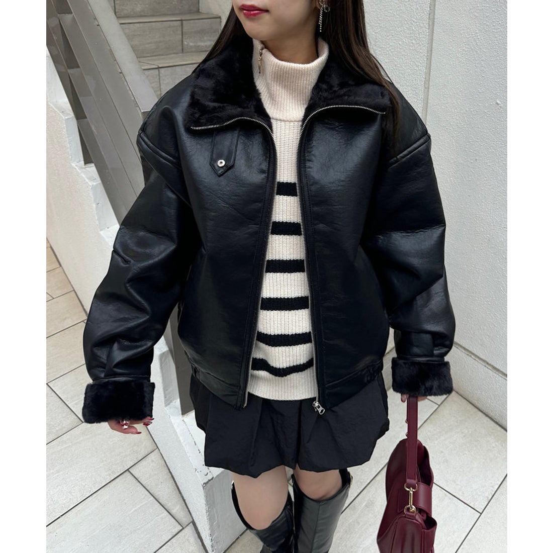 パル PAL 【Chico】ファー襟ボンバーレザージャケット （ivory