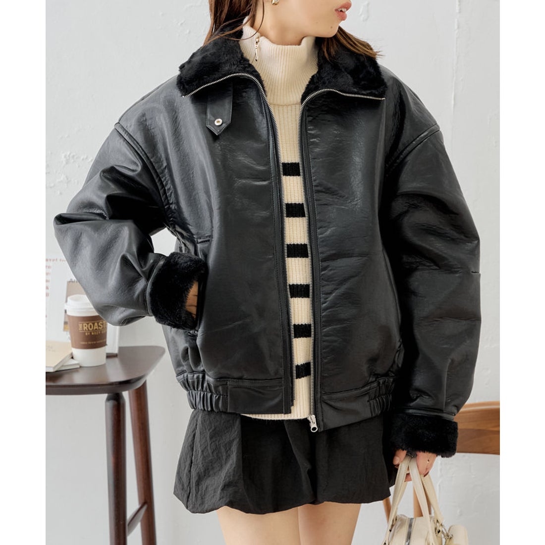 パル PAL 【Chico】ファー襟ボンバーレザージャケット （ivory