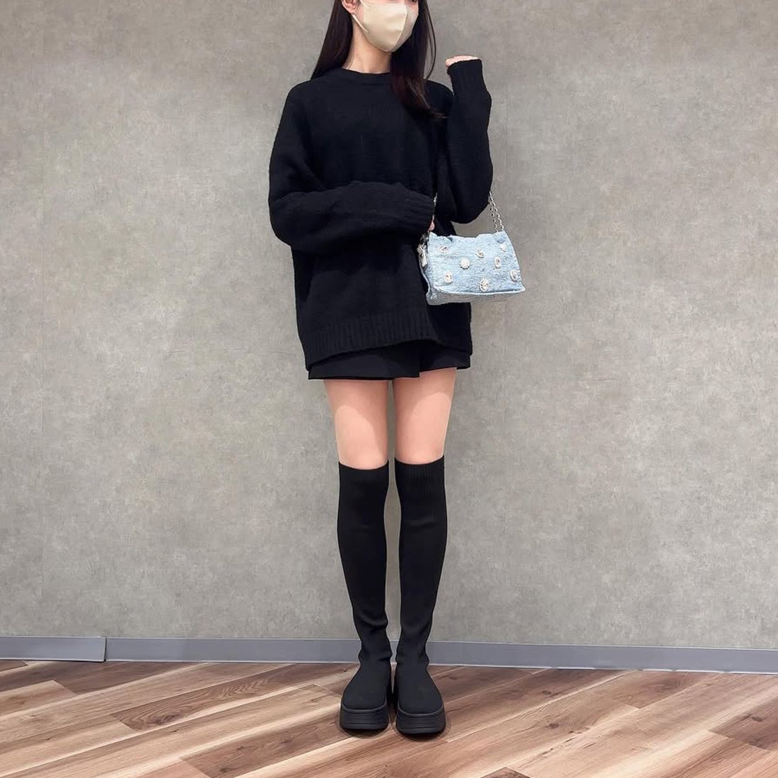 プラスダイアナ ＋diana 【撥水加工】ストレッチニーハイブーツ （黒