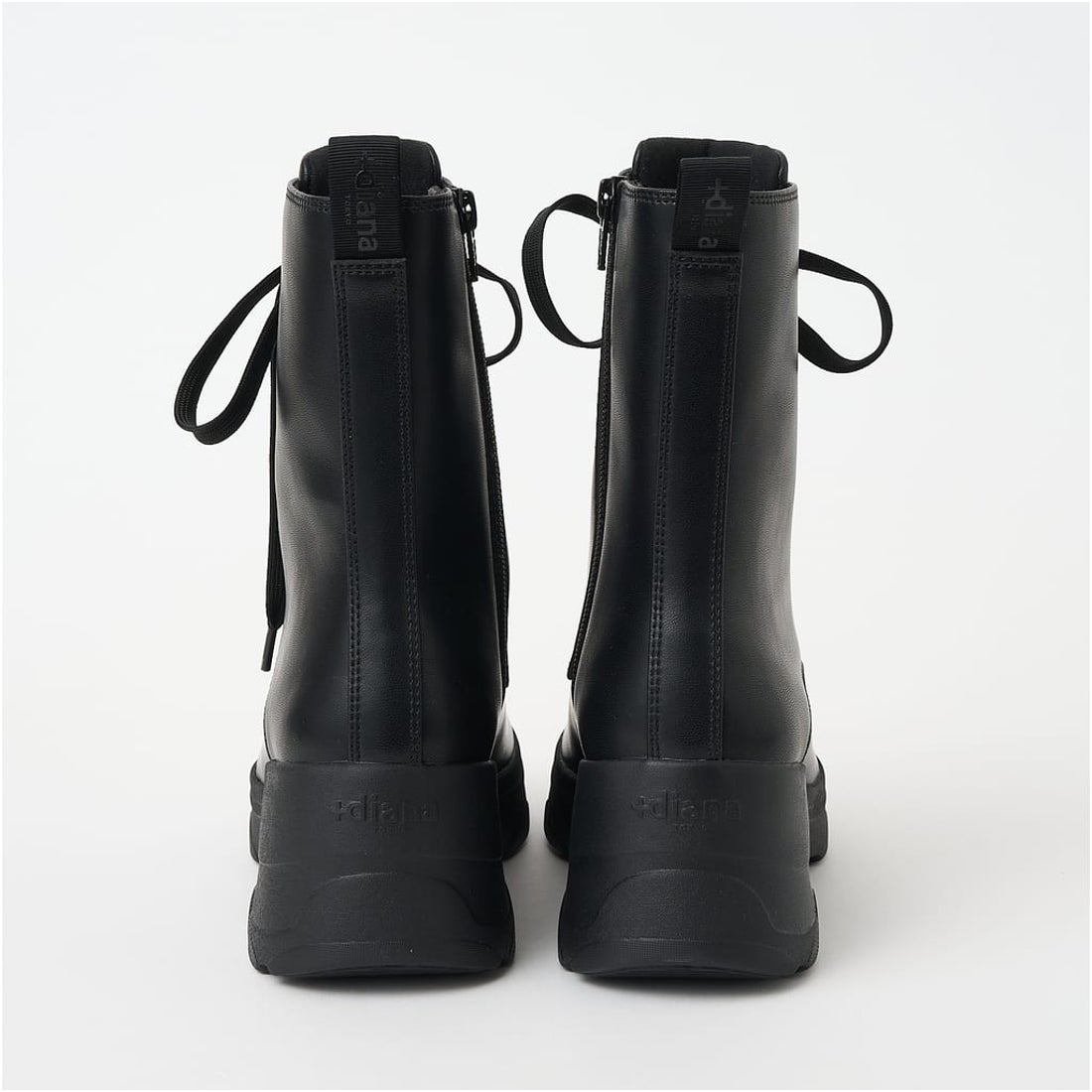 プラスダイアナ ＋diana 【軽量】厚底レースアップショートブーツ （黒