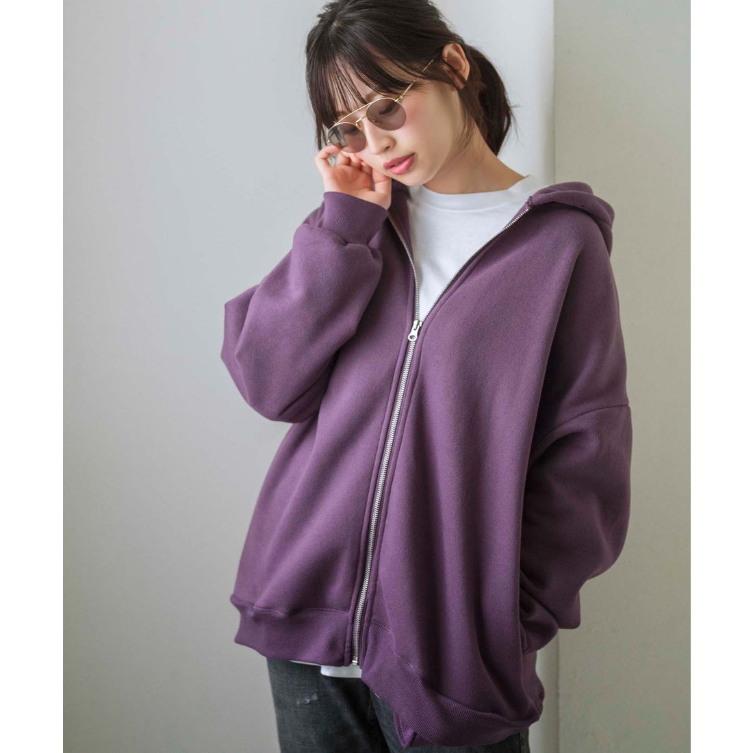 ジーラ GeeRA 【WEB限定】ビッグシルエットジップパーカー （パープル