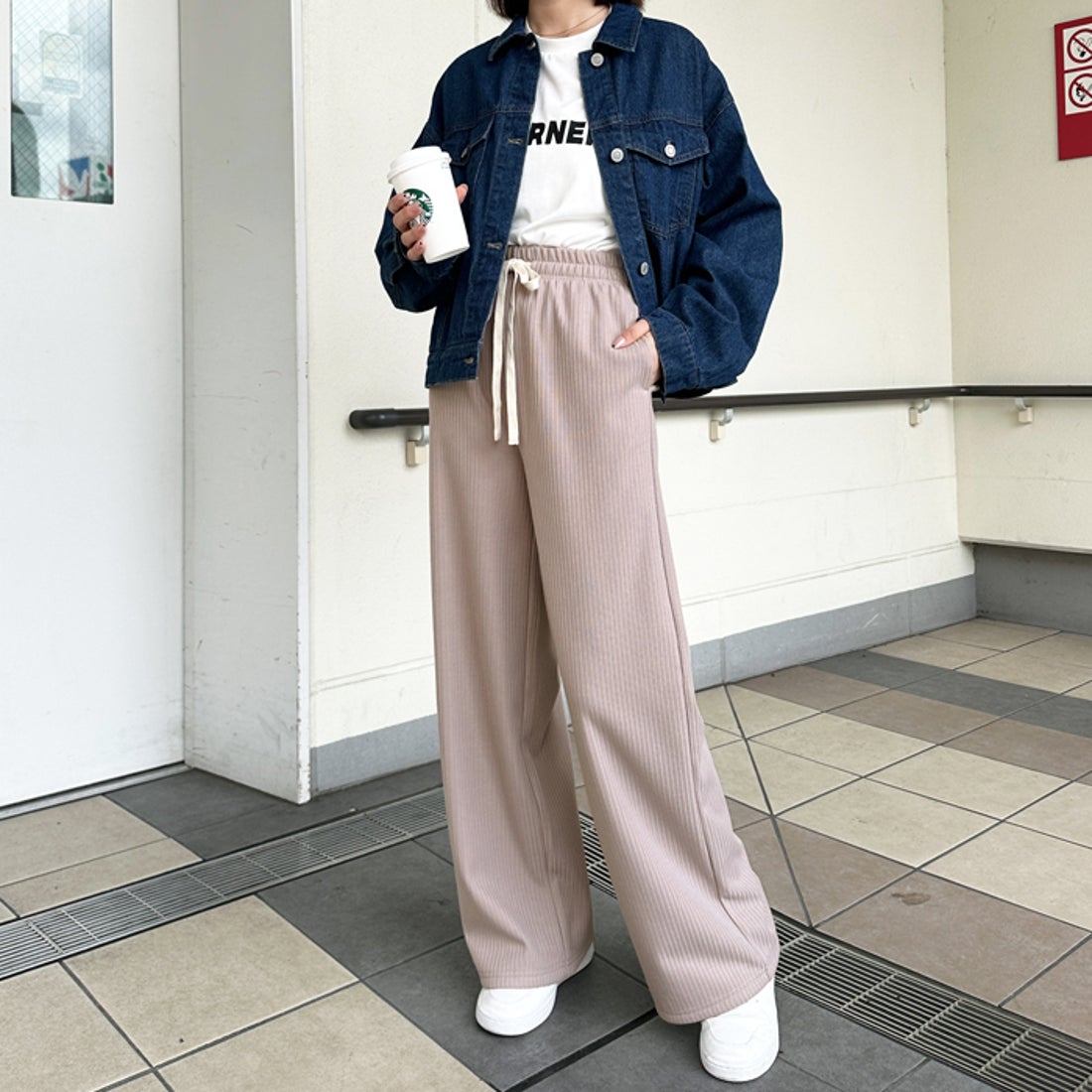 ジーラ GeeRA 【裏起毛素材】ふわふわあったか！リブワイドパンツ