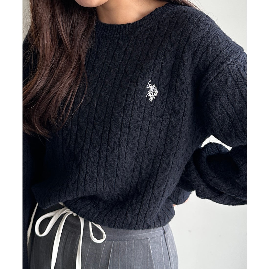 ラナン RANAN 【U.S. POLO ASSN.】ワンポイントケーブルニット