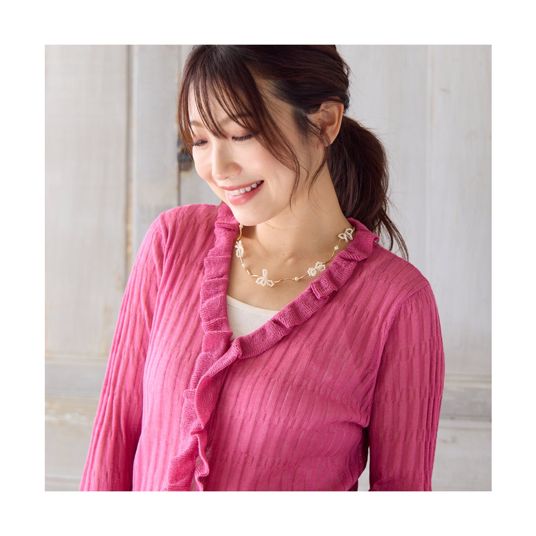 ローズティアラ RoseTiara クロップドフリルニットカーディガン