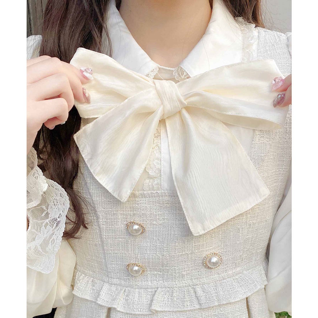 ロジータ ROJITA ボウタイリボンツイードワンピース （ホワイト