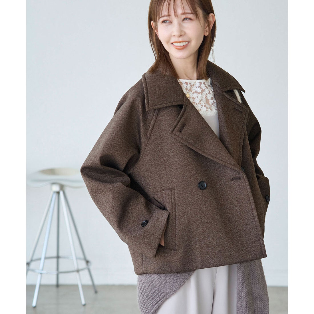 ロペピクニック ROPE' PICNIC ヘリンボンボンディングスタンドカラー