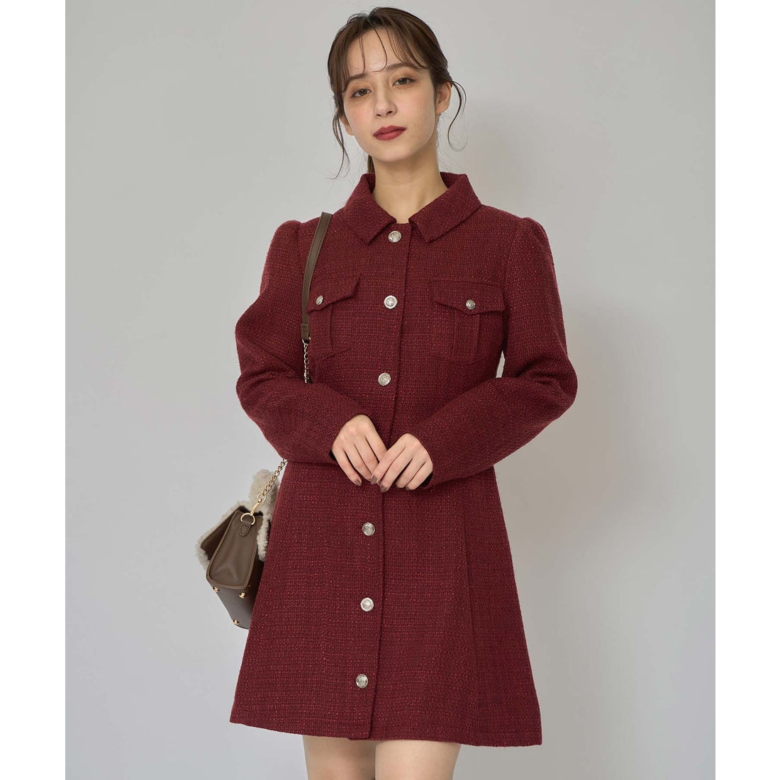 レディアゼル REDYAZEL エンブレムボタンツイードシャツミニワンピース