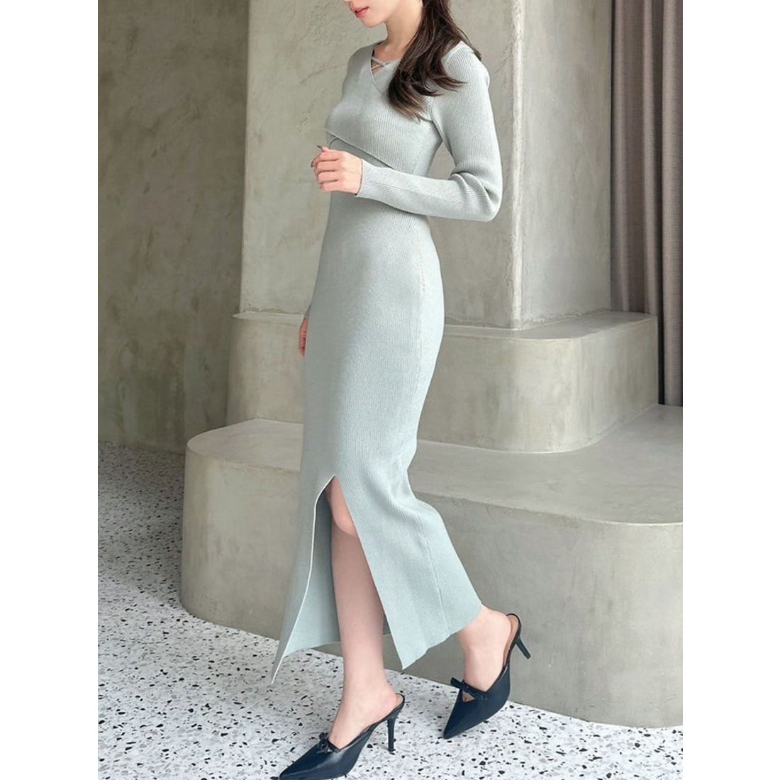 リゼクシー RESEXXY ダブルクロスニットワンピース （ミントグリーン