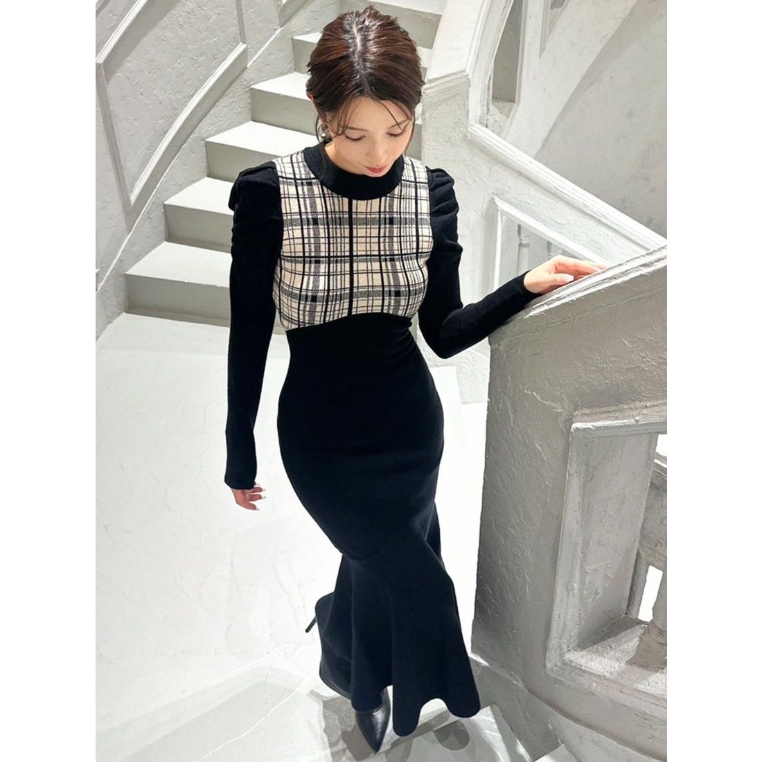 リゼクシー RESEXXY チェックジャガードマーメイドニットワンピース