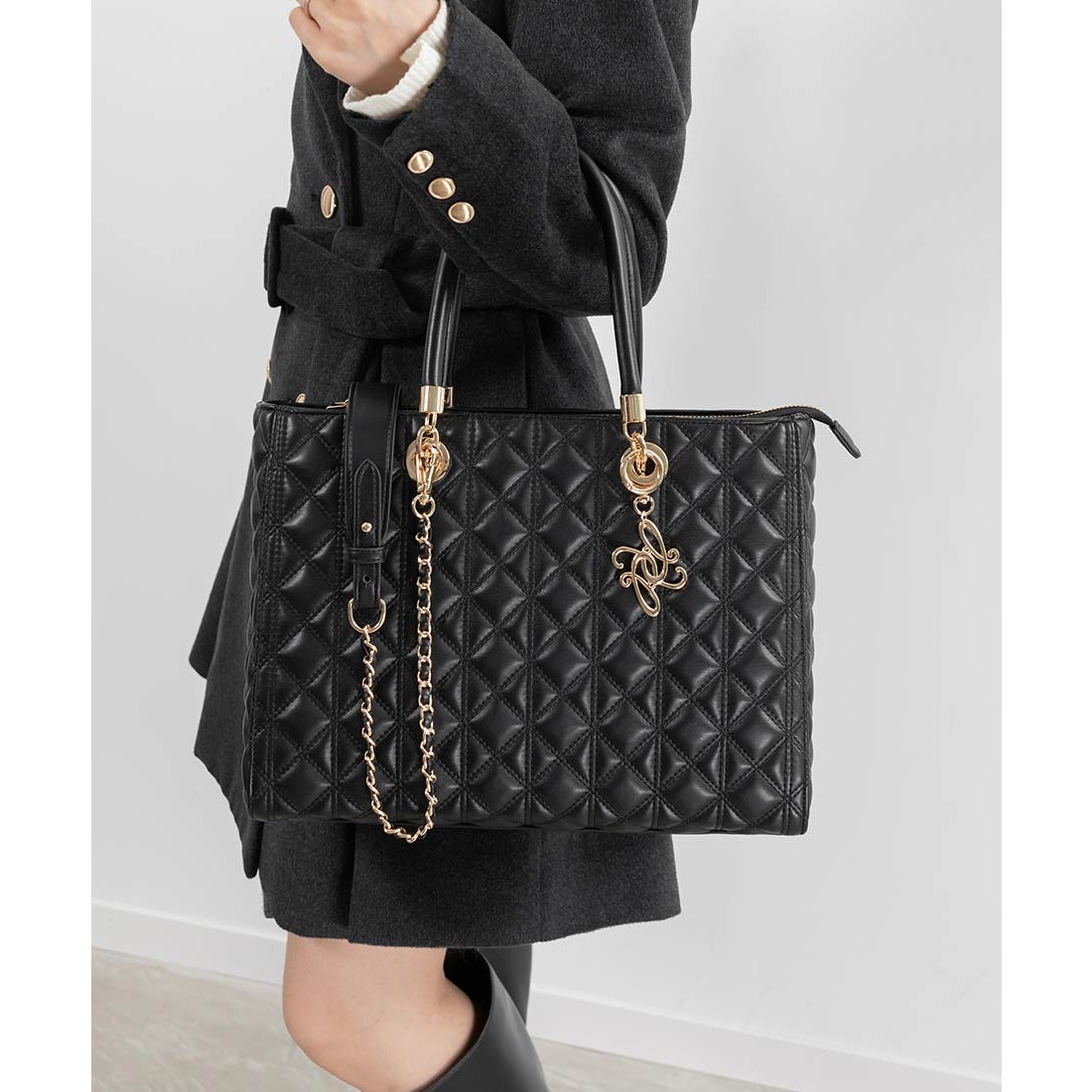 ランダ RANDA 【A4対応】2WAYキルティングラージバッグ （BLACK） -靴