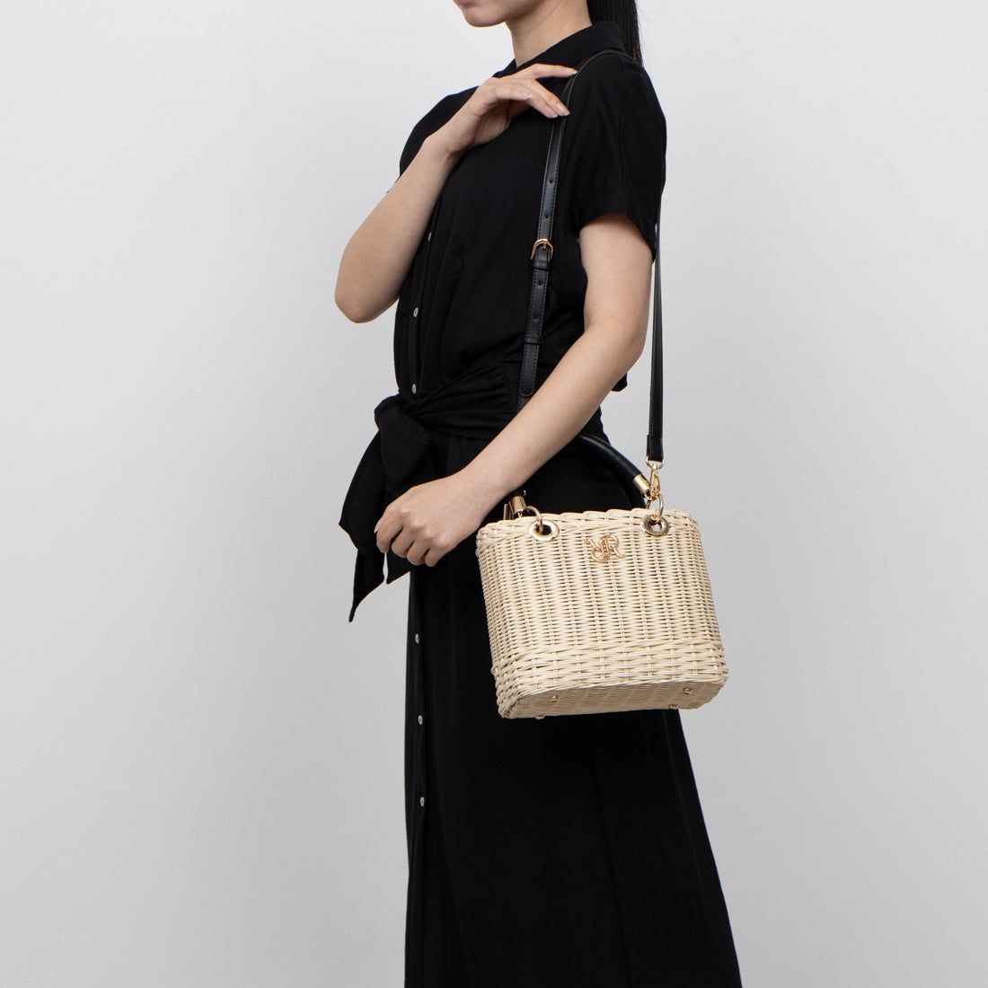 ランダ RANDA 2WAY ラタンスクエアハンドバッグ （BLACK） -靴