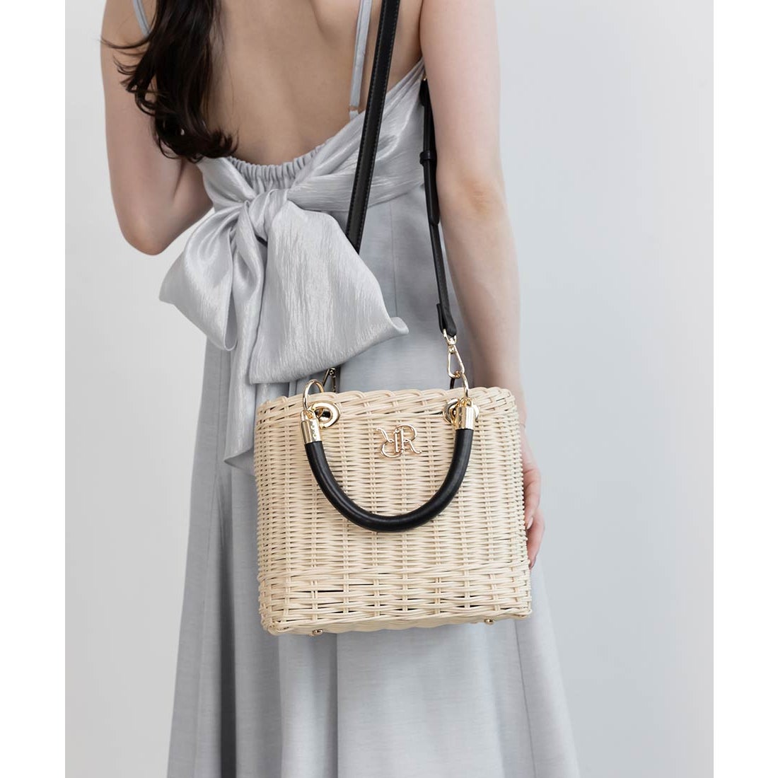 ランダ RANDA 2WAY ラタンスクエアハンドバッグ （BLACK） -靴