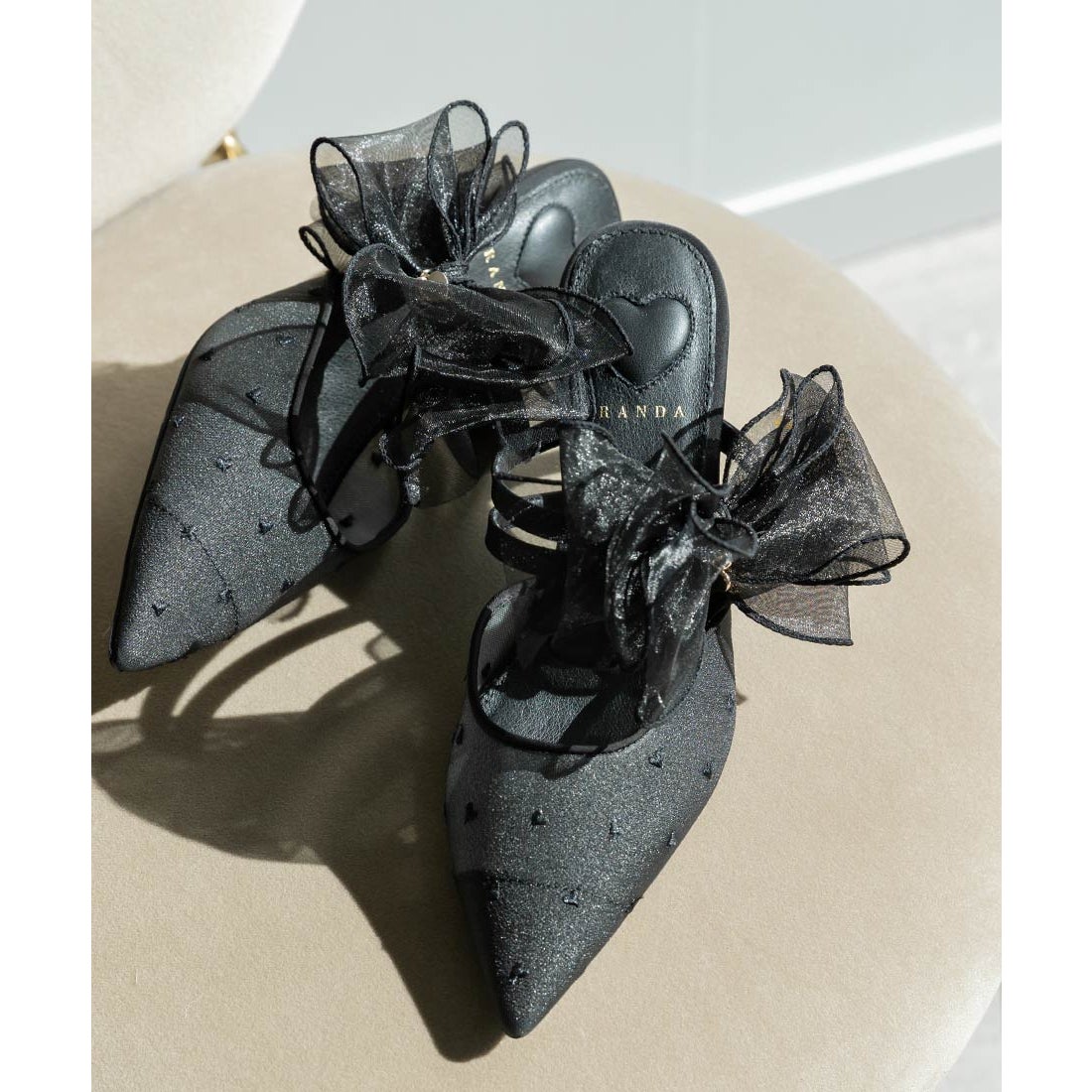 ランダ RANDA 【HEART COLLECTION】シフォンリボンハートミュール