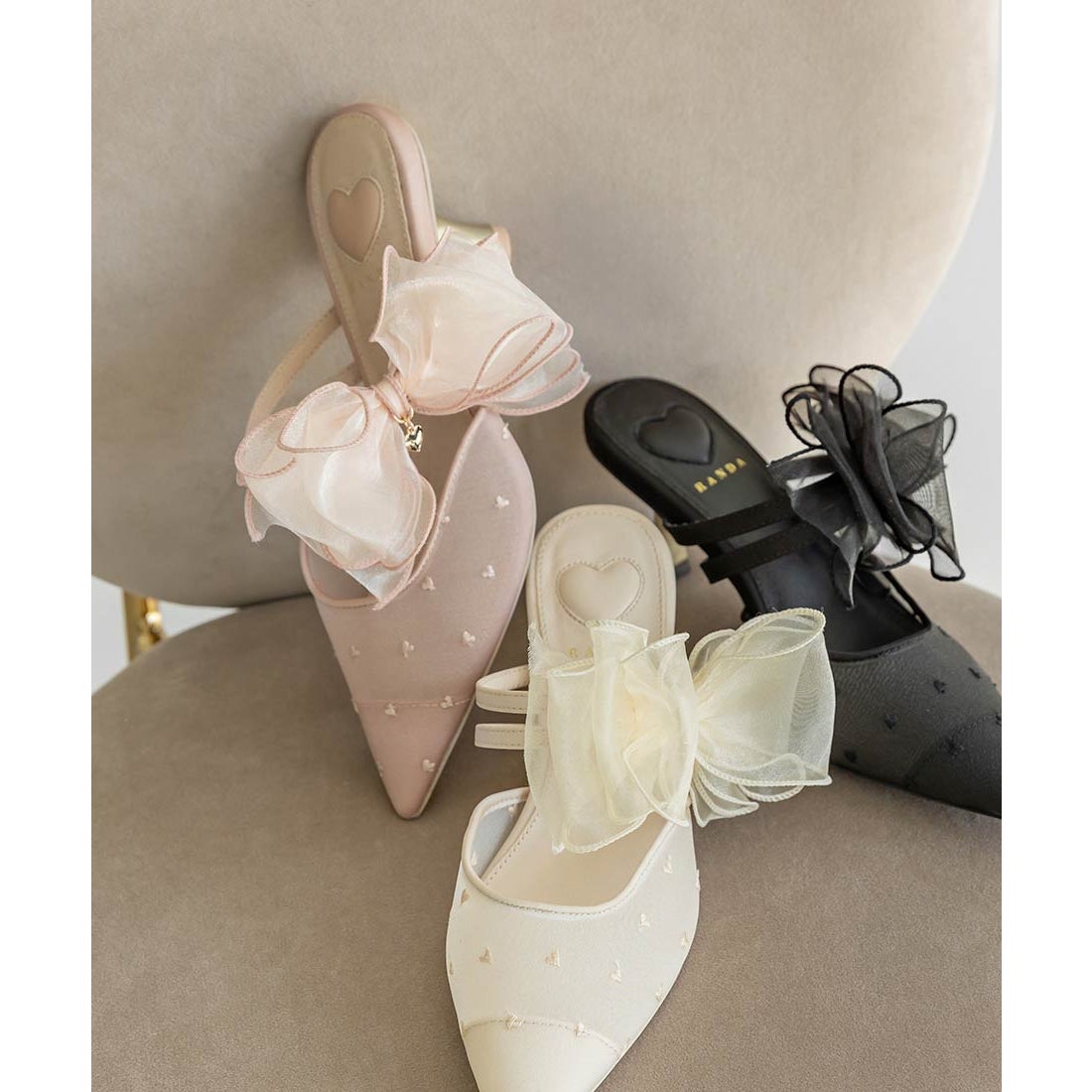 ランダ RANDA 【HEART COLLECTION】シフォンリボンハートミュール