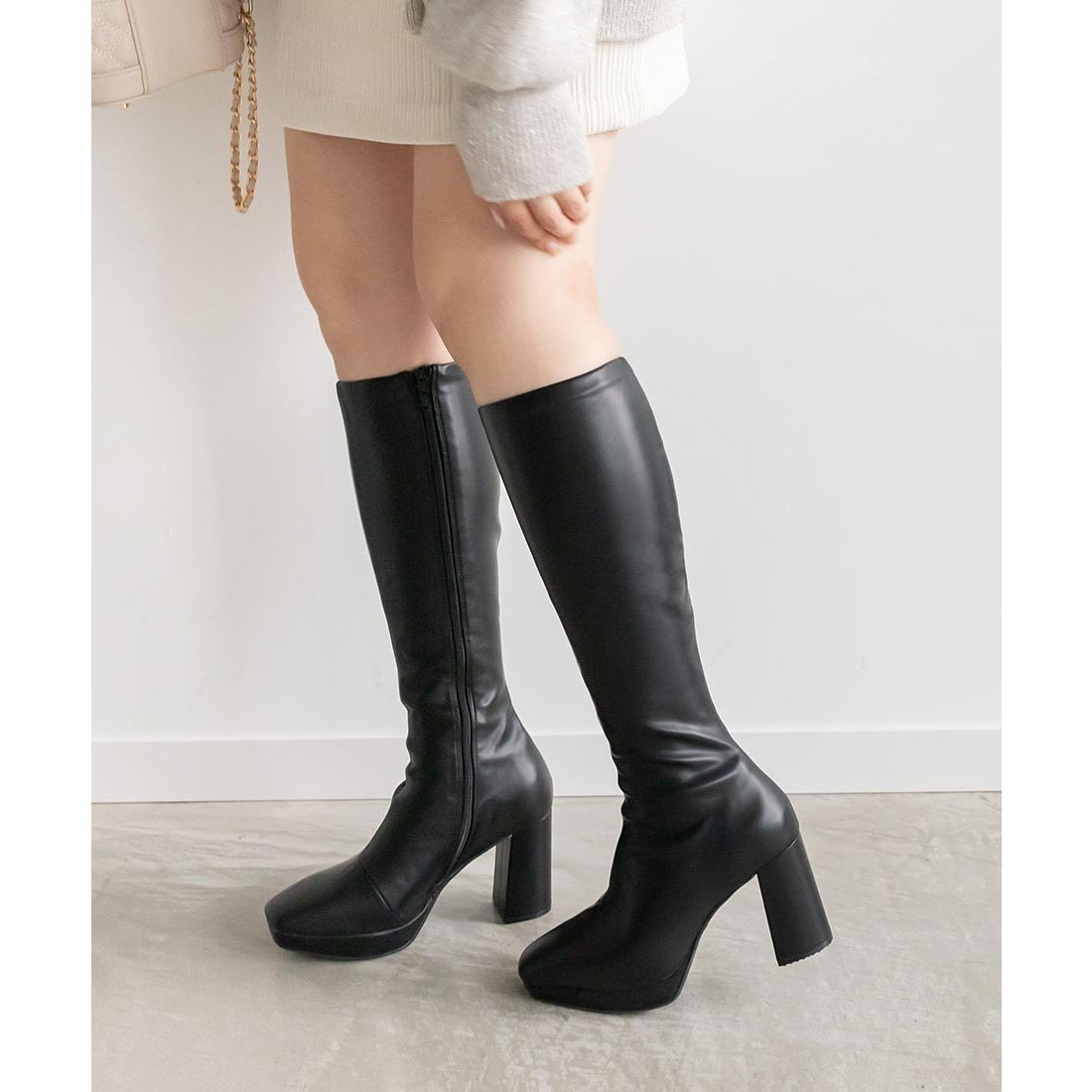 ランダ RANDA 晴雨兼用 ボリュームソールロングブーツ （BLACK） -靴