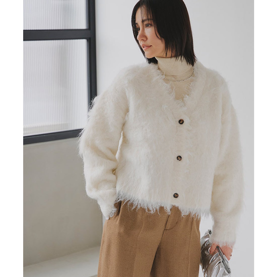 ラス RASW 2wayシャギーニットカーディガン （アイボリー） -靴