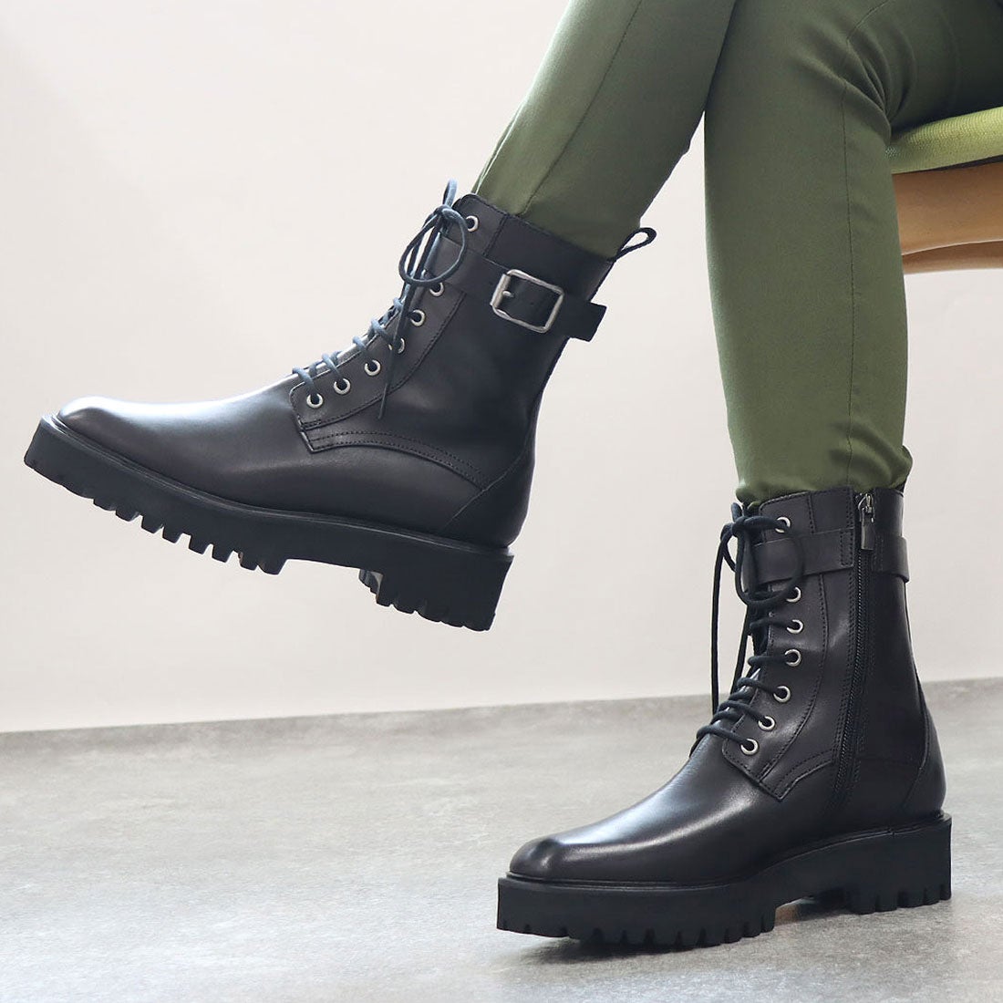 RABOKIGOSHI works 【軽量ソール】本革レースアップブーツ(ブラック