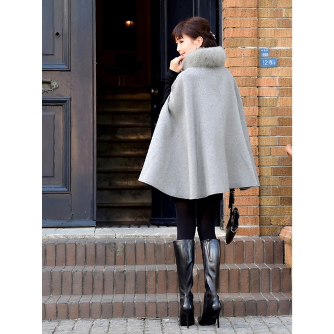 RUIRUE BOUTIQUE フォックスファー付きケープコート(7号～15号