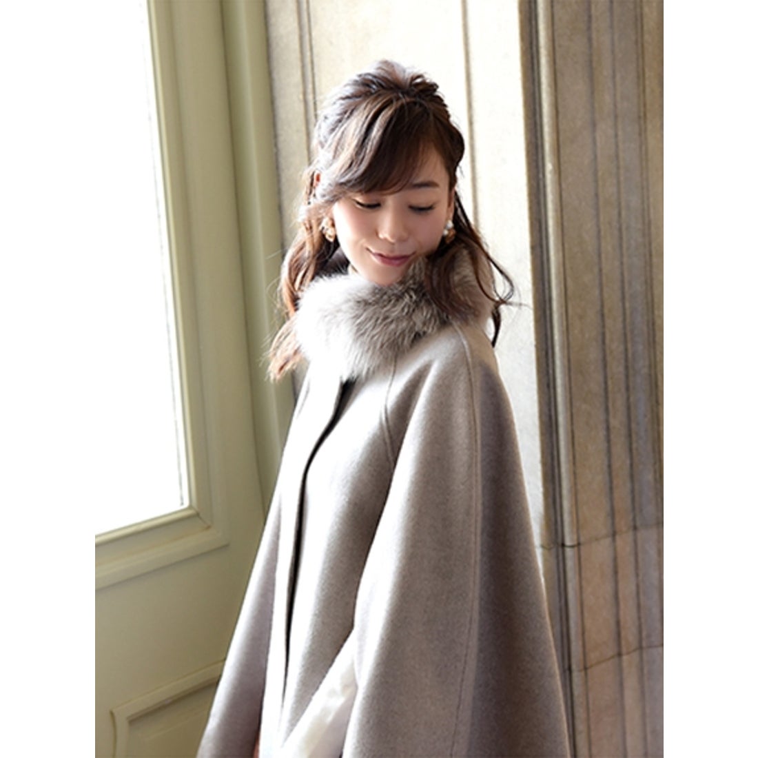 RUIRUE BOUTIQUE フォックスファー付きケープコート(7号～15号
