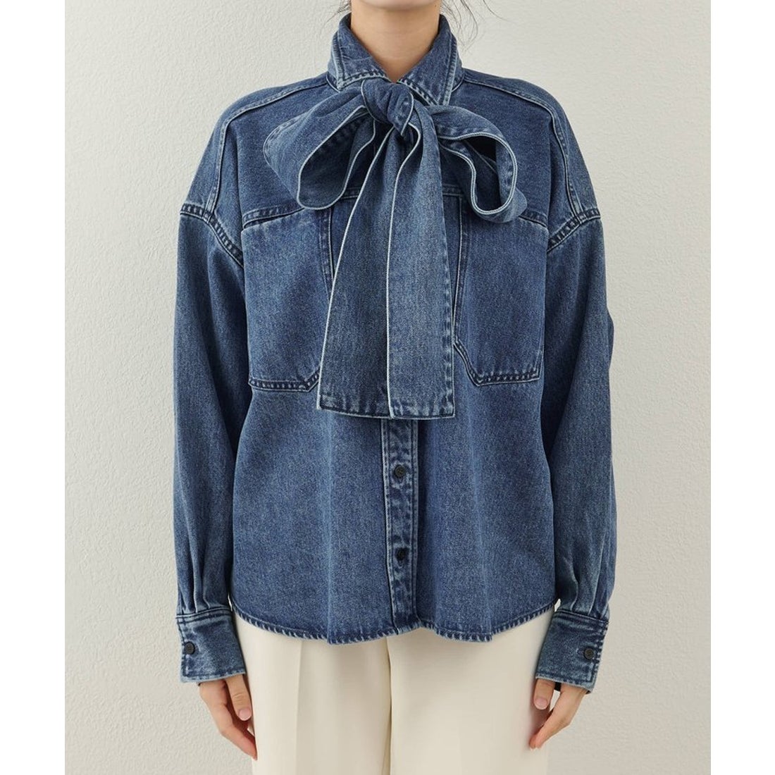 ウィムガゼット Whim Gazette デニムボウタイシャツ （blue