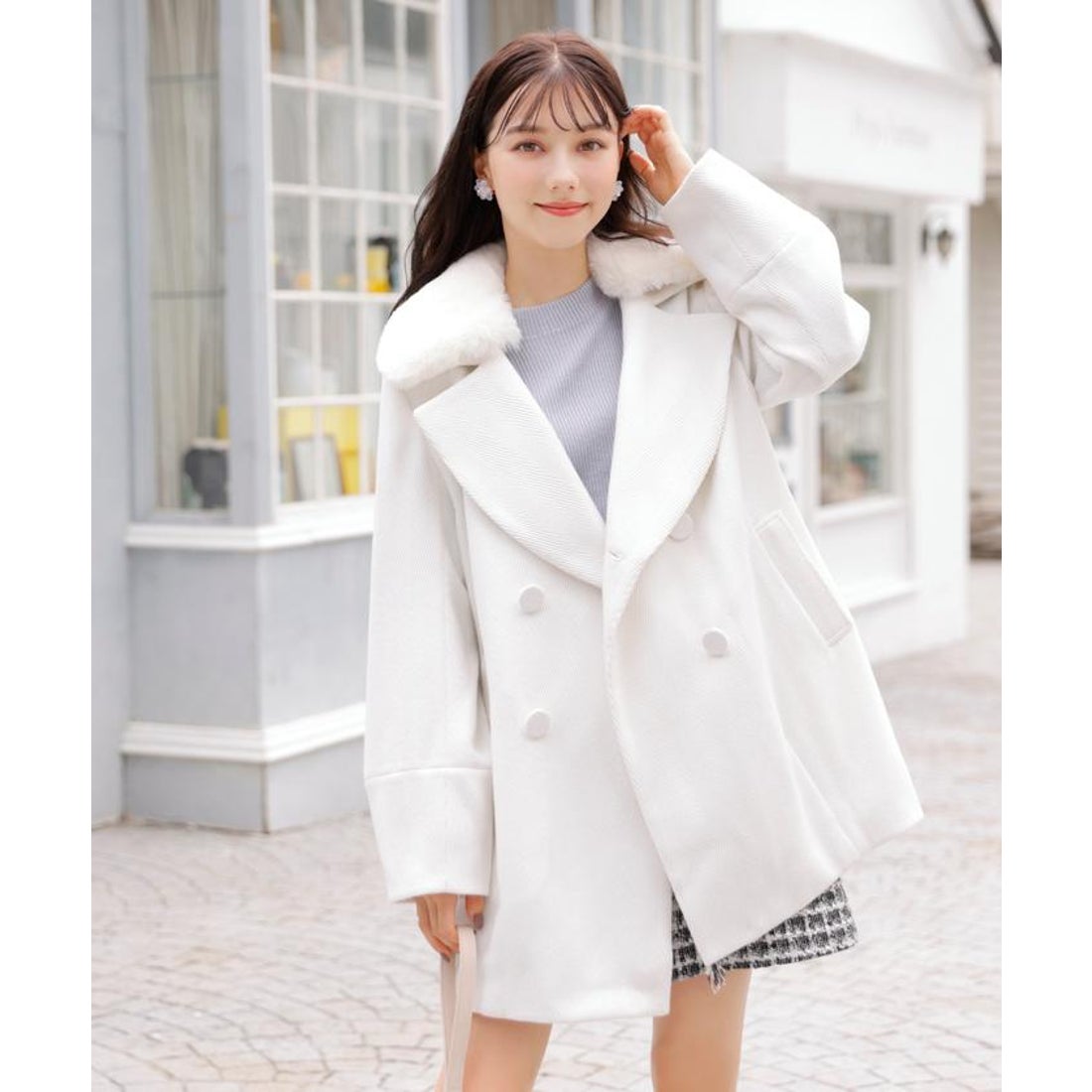 ウィルセレクション WILLSELECTION ヘリンボーンファー付きコート