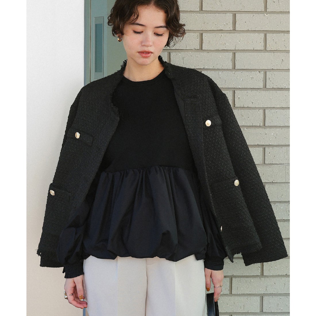 ティティベイト titivate ツイードジャケット （ブラック） -靴