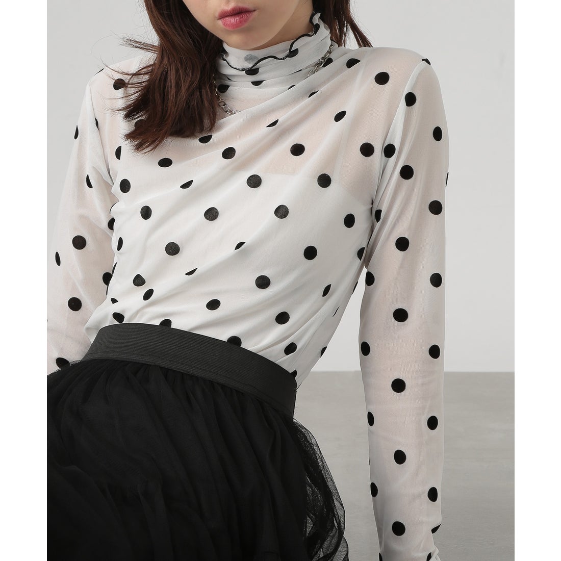 MAISON BREEZE 【SETUP7】ドット柄 シースルートップス 長袖 シアー