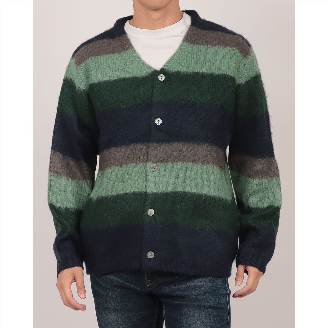 ユニバード72 UNIVERD72 モヘヤタッチカーディガン（ボーダー） （NV