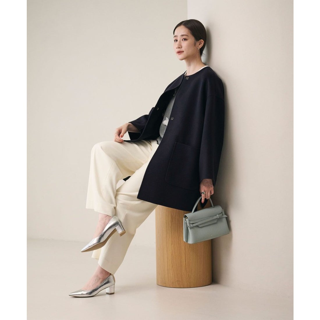 UNITED ARROWS バイカラー リバー ミドルコート （OFF WHITE