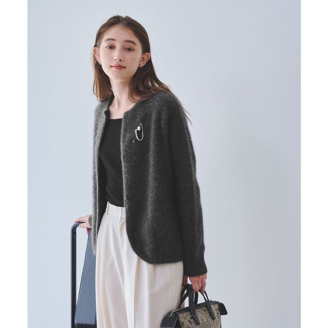 UNITED ARROWS フォックスカシミヤ フリルコンビ カーディガン （DK