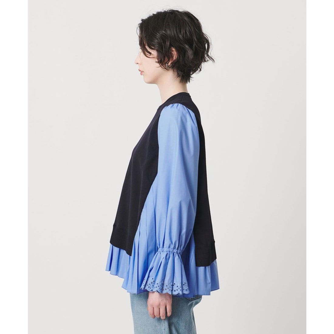 UNITED ARROWS プリーツ コンビ ニット ブラウス ‐ウォッシャブル